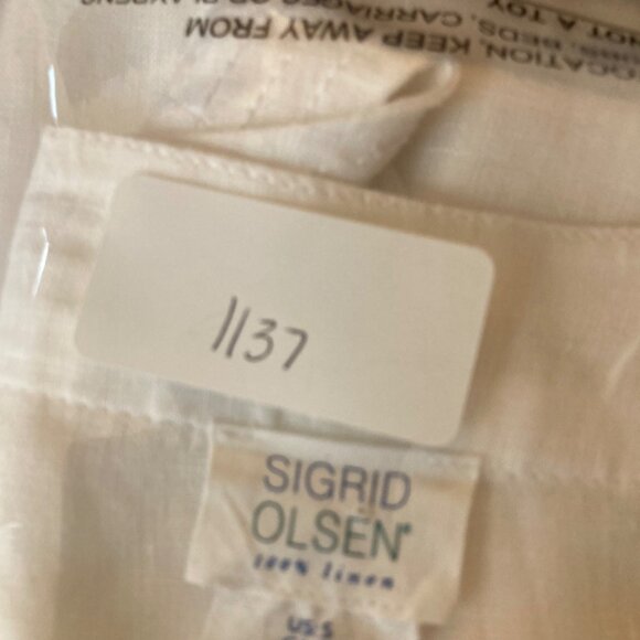 Womens Sigrid Olsen Linen V Neck Pleat Front Tunic 3/4 Sleeve Button Detail Whit - Picture 8 of 8